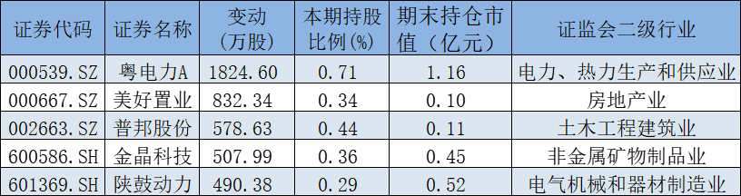 国家队一季度最新操盘：新进粤电力等5股前十大流通股东，增仓10股